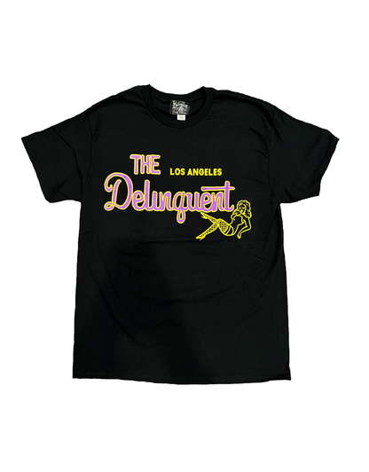 The Delinquent LA Tee in Black (Purple/Yellow)