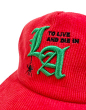 Load image into Gallery viewer, &quot;To Live and Die in LA&quot;Corduroy Snap Back Cap in Orange