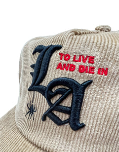 "To Live and Die in LA"Corduroy Snap Back Cap in Beige